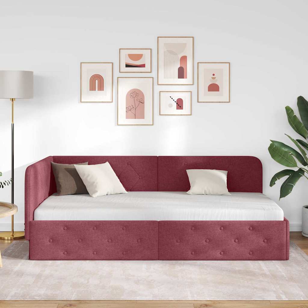 Cornice del letto ad angolo Rosso Vino 90 x 200 cm Tessuto | homemem39