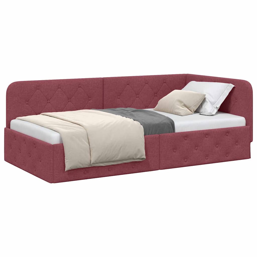 Cornice del letto ad angolo Rosso Vino 90 x 200 cm Tessuto | homemem39