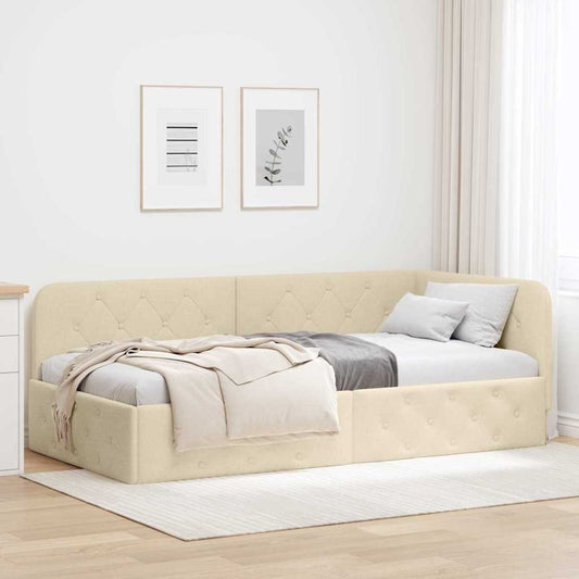 Cornice del letto ad angolo Crema 90 x 200 cm Tessuto | homemem39