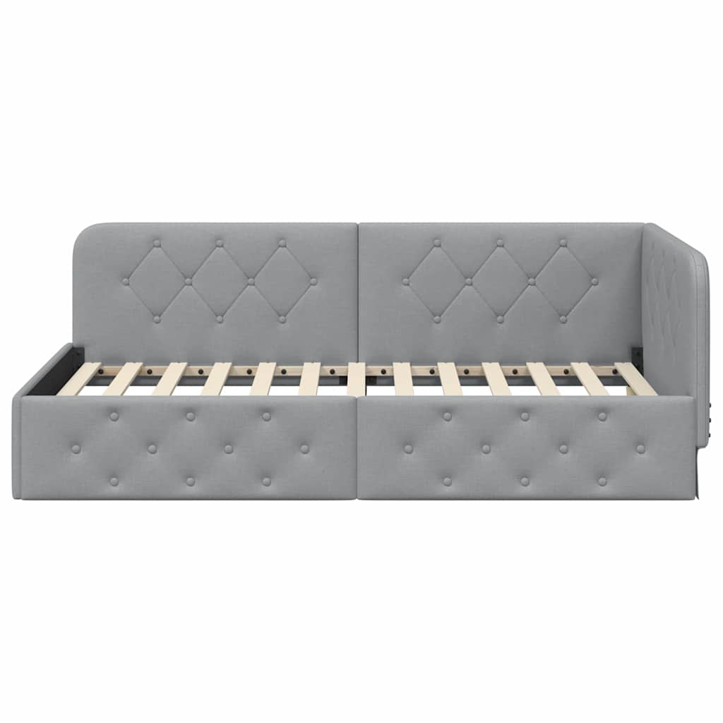Cornice del letto ad angolo Grigio chiaro 100 x 200 cm Tessuto | homemem39
