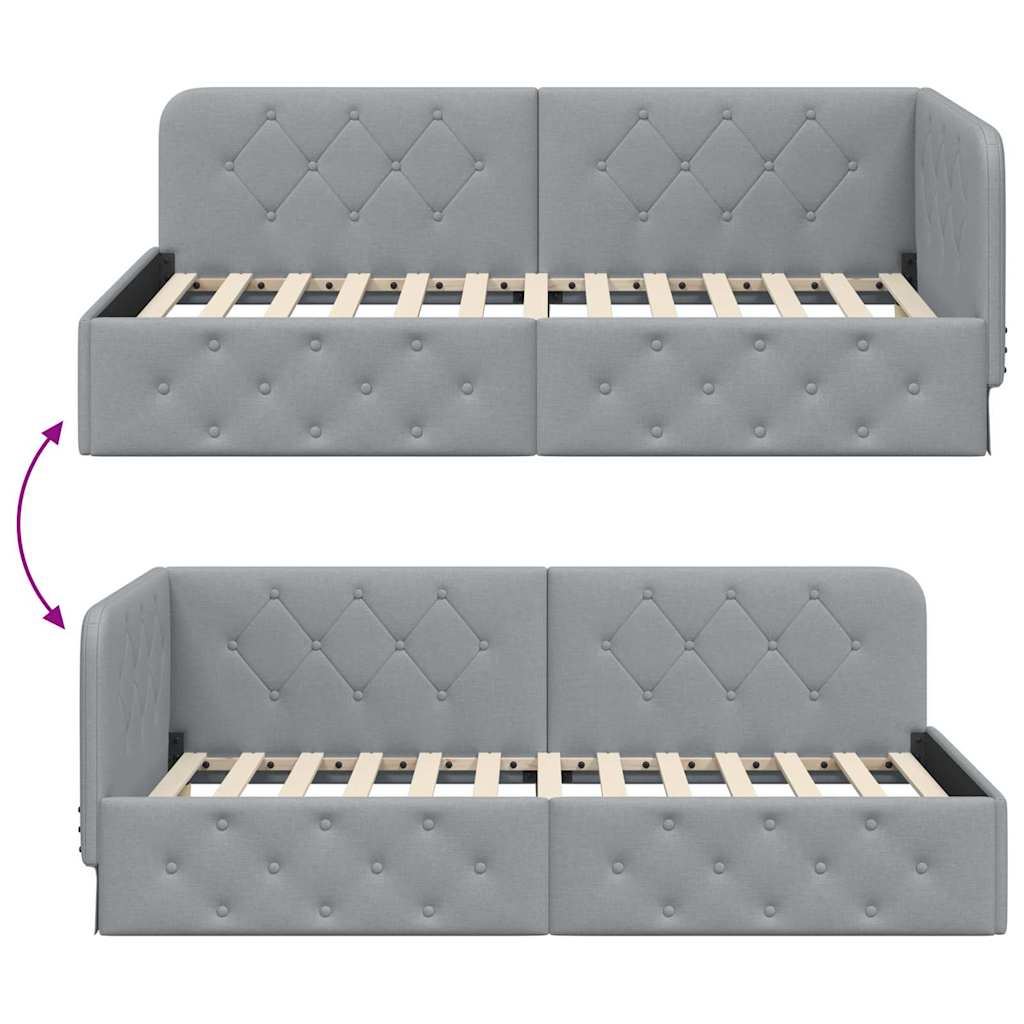 Cornice del letto ad angolo Grigio chiaro 100 x 200 cm Tessuto | homemem39