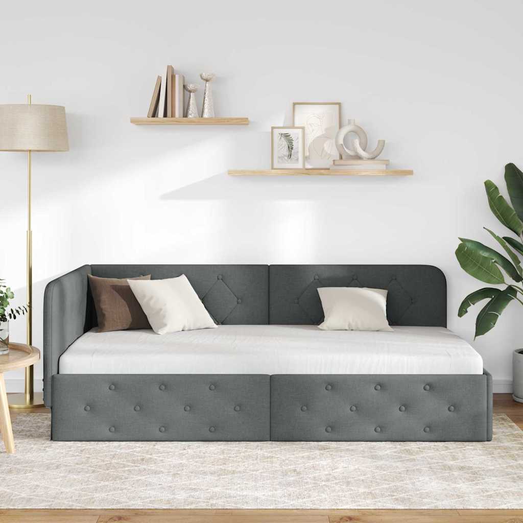 Cornice del letto ad angolo Grigio scuro 100 x 200 cm Tessuto | homemem39