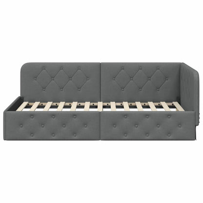 Cornice del letto ad angolo Grigio scuro 100 x 200 cm Tessuto | homemem39