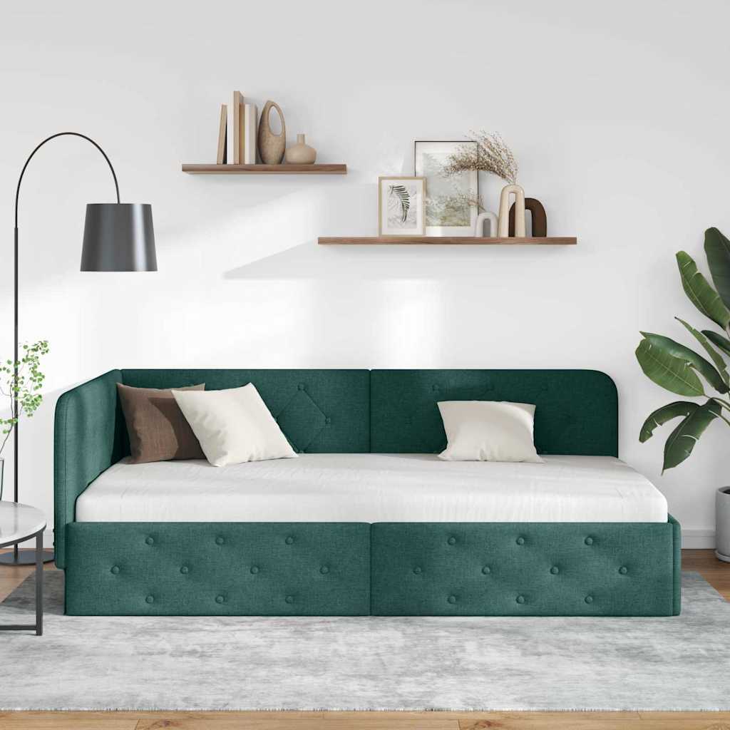 Cornice del letto ad angolo Verde Scuro 100 x 200 cm Tessuto | homemem39