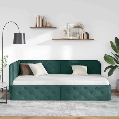 Cornice del letto ad angolo Verde Scuro 100 x 200 cm Tessuto | homemem39