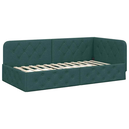 Cornice del letto ad angolo Verde Scuro 100 x 200 cm Tessuto | homemem39