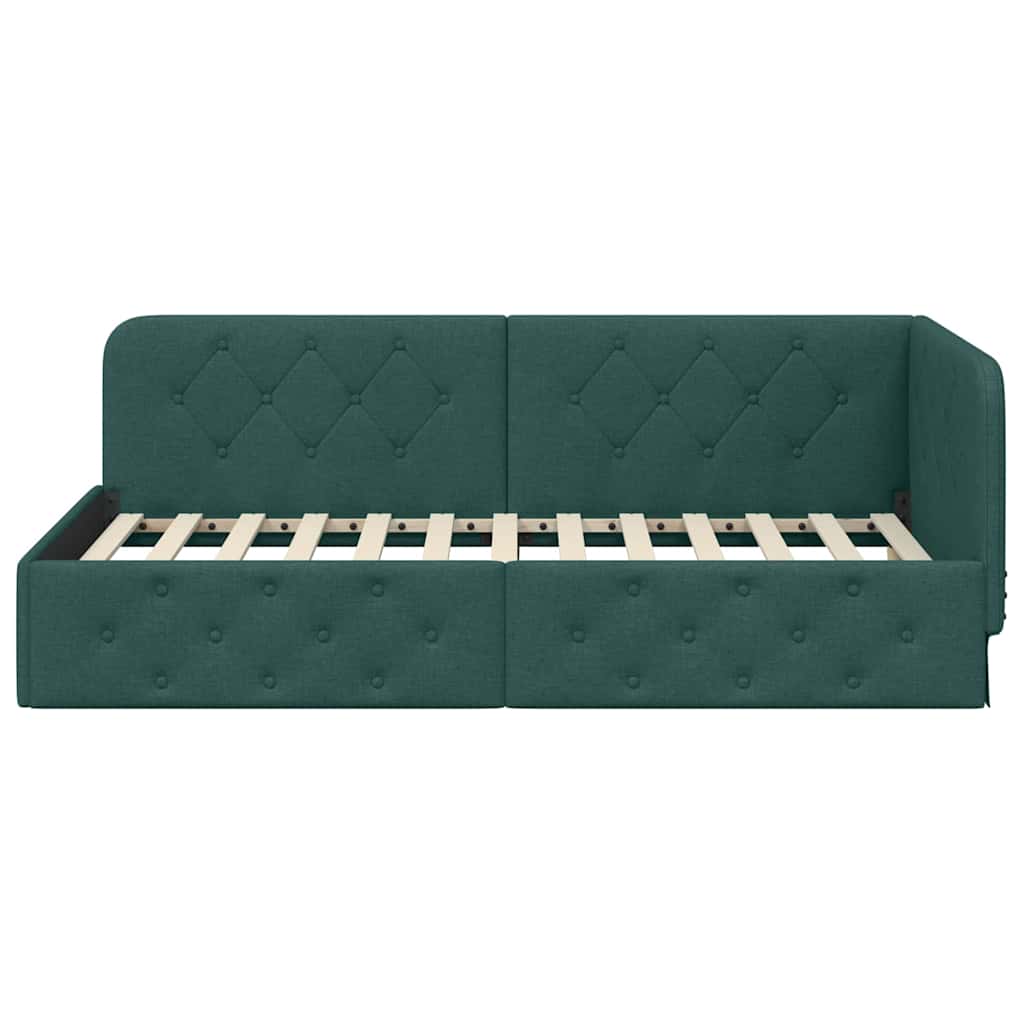 Cornice del letto ad angolo Verde Scuro 100 x 200 cm Tessuto | homemem39