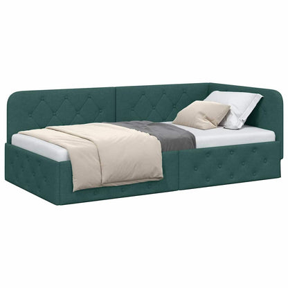 Cornice del letto ad angolo Verde Scuro 100 x 200 cm Tessuto | homemem39