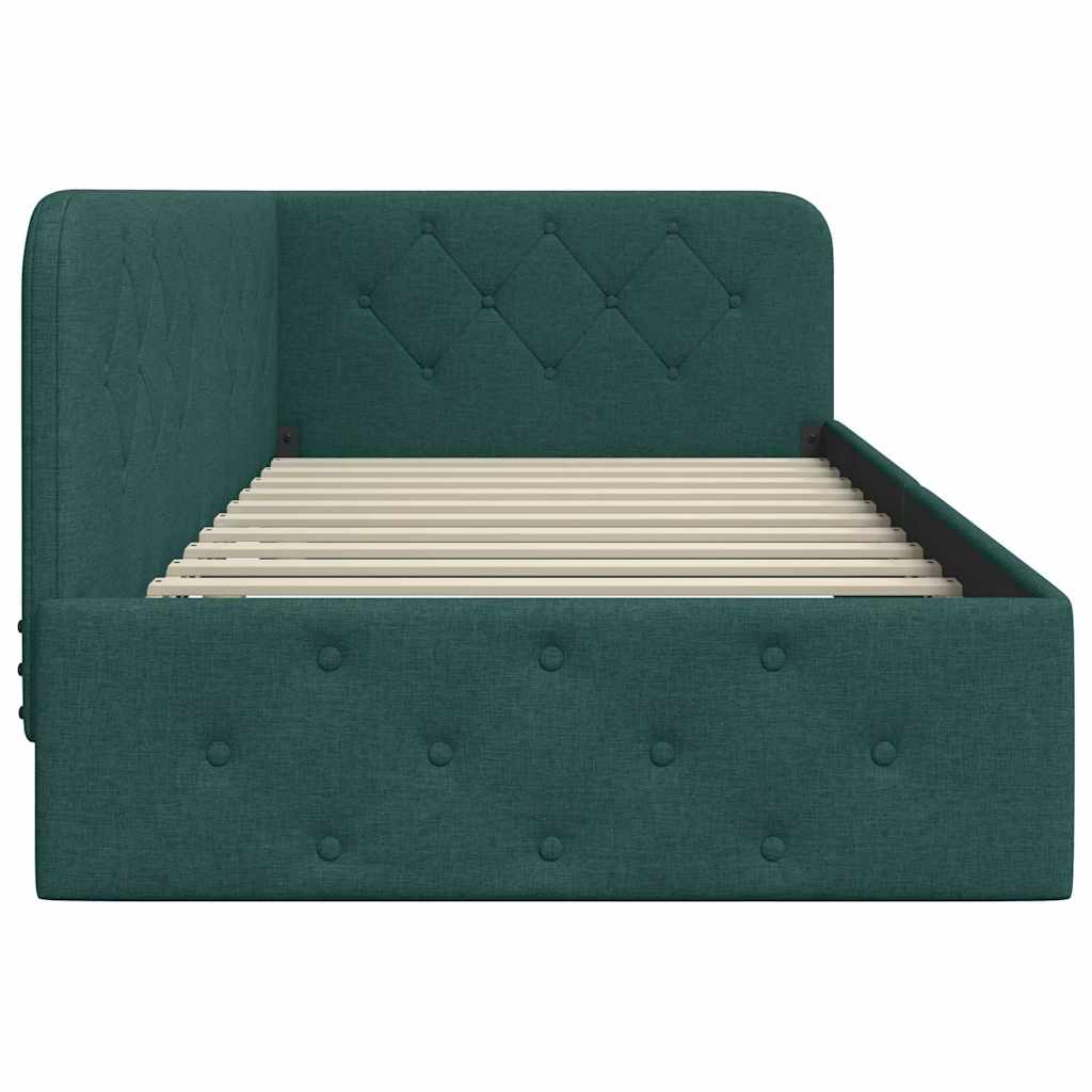 Cornice del letto ad angolo Verde Scuro 100 x 200 cm Tessuto | homemem39