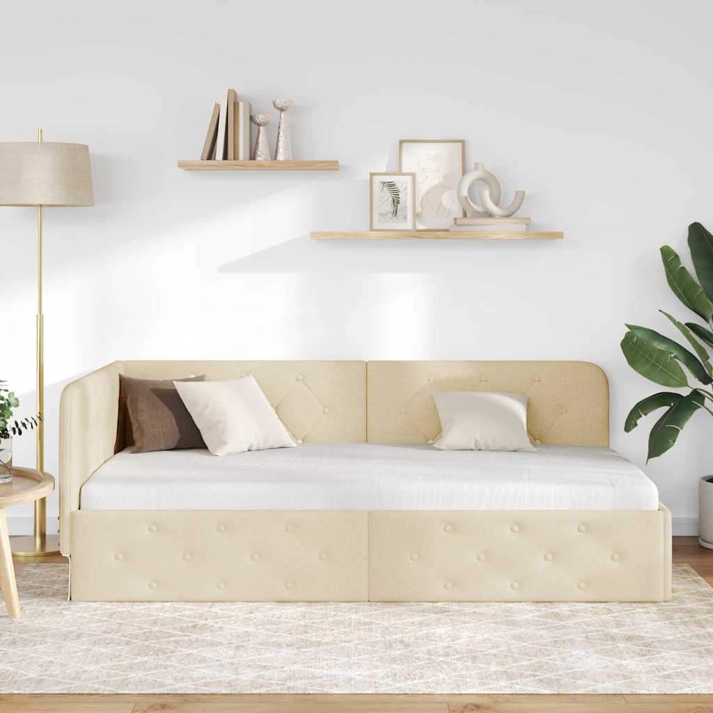 Cornice del letto ad angolo Crema 100 x 200 cm Tessuto | homemem39