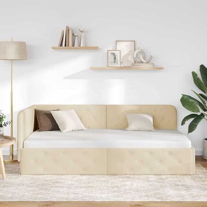 Cornice del letto ad angolo Crema 100 x 200 cm Tessuto | homemem39