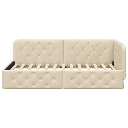 Cornice del letto ad angolo Crema 100 x 200 cm Tessuto | homemem39