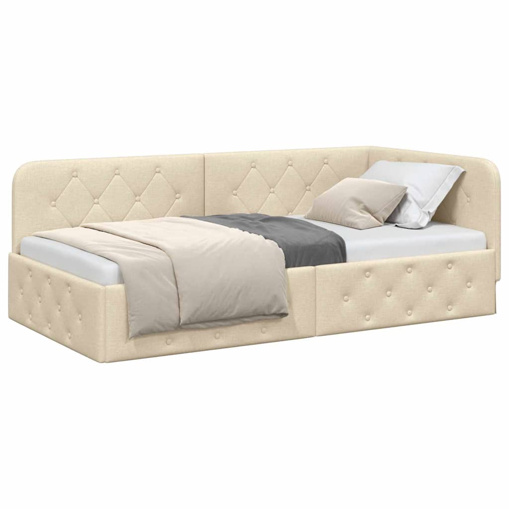 Cornice del letto ad angolo Crema 100 x 200 cm Tessuto | homemem39