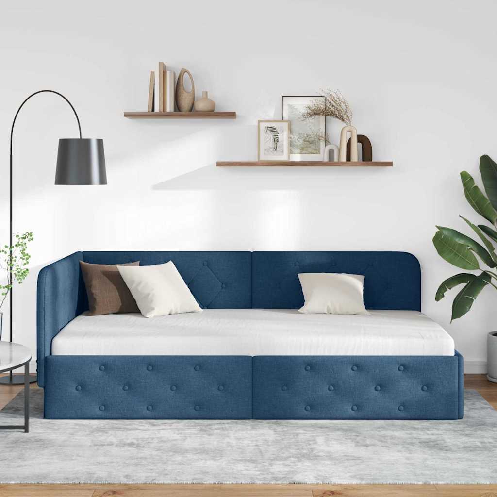 Cornice del letto ad angolo Blu 100 x 200 cm Tessuto | homemem39