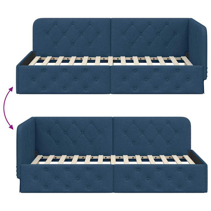 Cornice del letto ad angolo Blu 100 x 200 cm Tessuto | homemem39