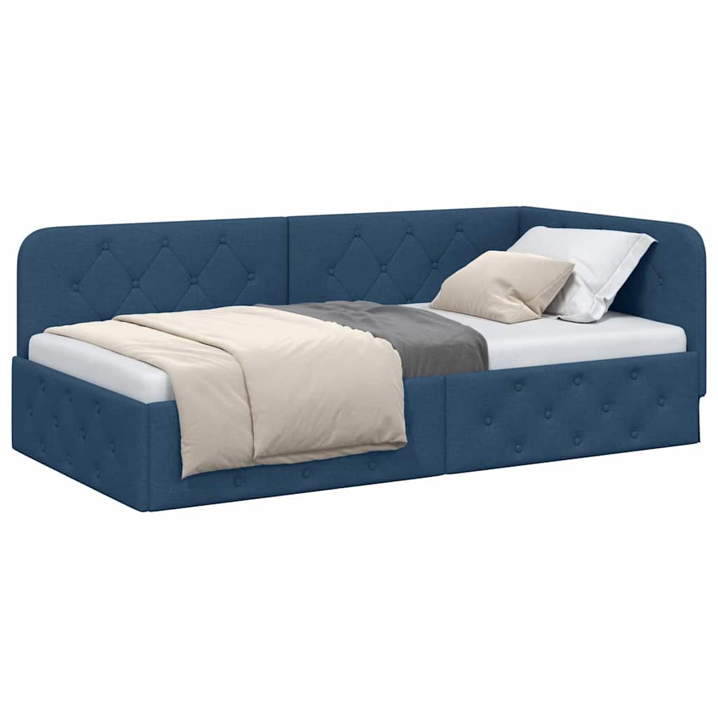 Cornice del letto ad angolo Blu 100 x 200 cm Tessuto | homemem39
