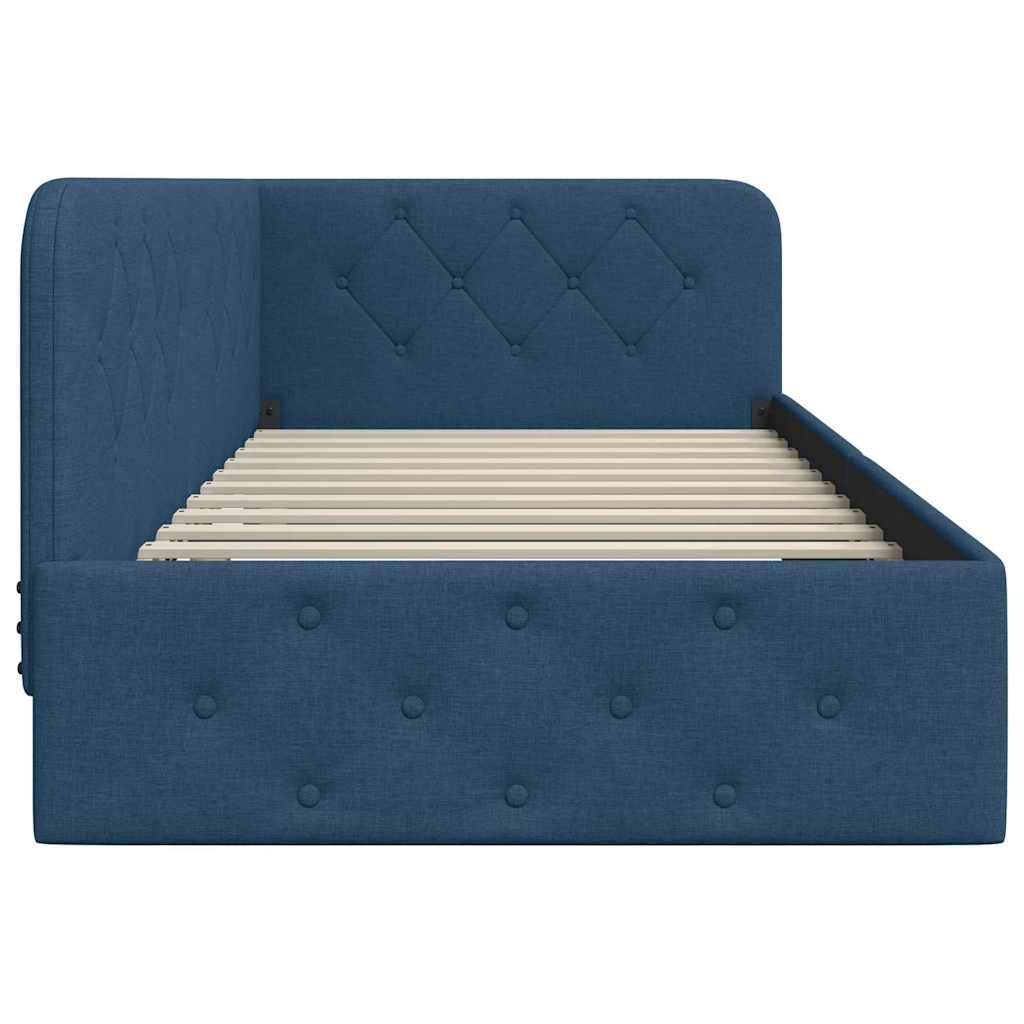 Cornice del letto ad angolo Blu 100 x 200 cm Tessuto | homemem39