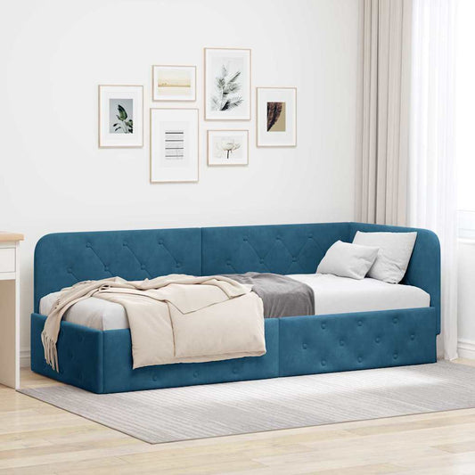 Cornice del letto ad angolo Blu 80 x 200 cm Velluto | homemem39