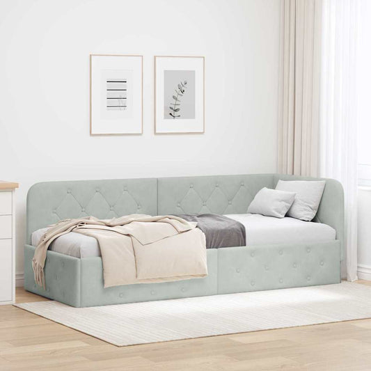 Cornice del letto ad angolo Grigio chiaro 80 x 200 cm Velluto | homemem39