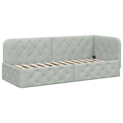 Cornice del letto ad angolo Grigio chiaro 80 x 200 cm Velluto | homemem39