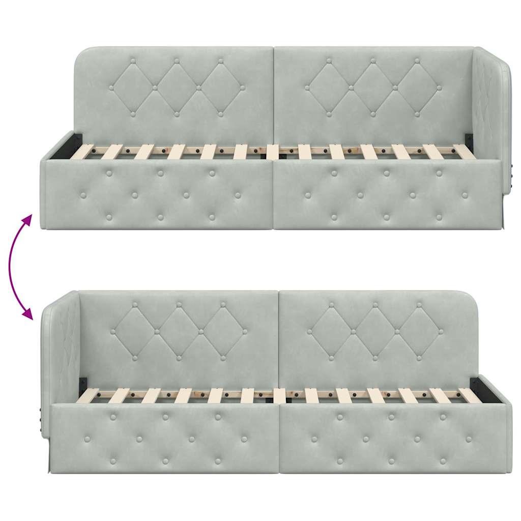 Cornice del letto ad angolo Grigio chiaro 80 x 200 cm Velluto | homemem39