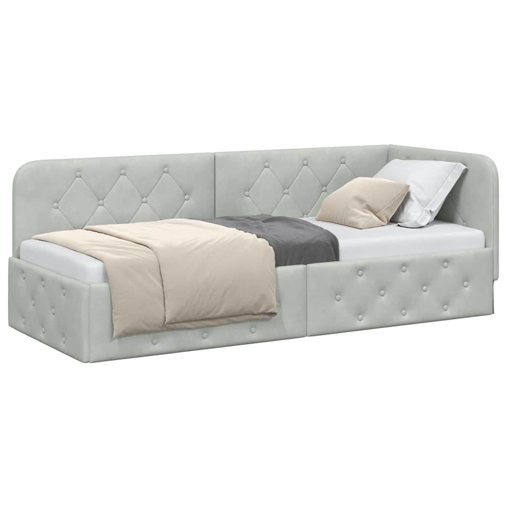 Cornice del letto ad angolo Grigio chiaro 80 x 200 cm Velluto | homemem39
