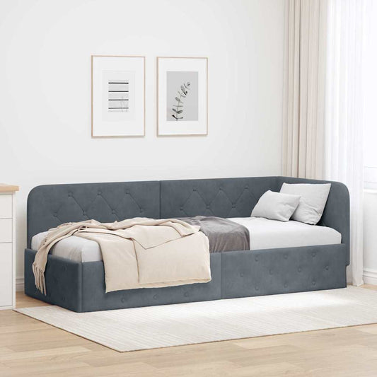 Cornice del letto ad angolo Grigio scuro 80 x 200 cm Velluto | homemem39