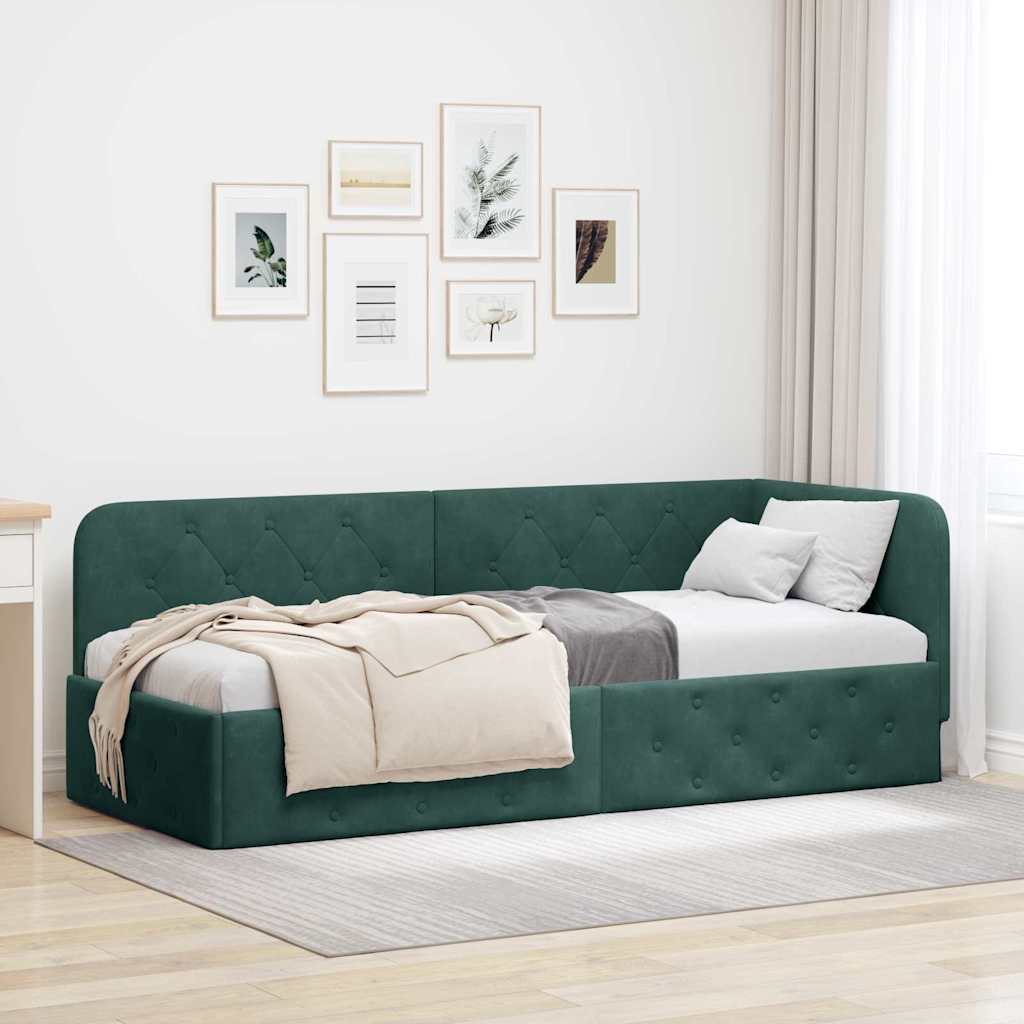 Cornice del letto ad angolo Verde Scuro 80 x 200 cm Velluto | homemem39