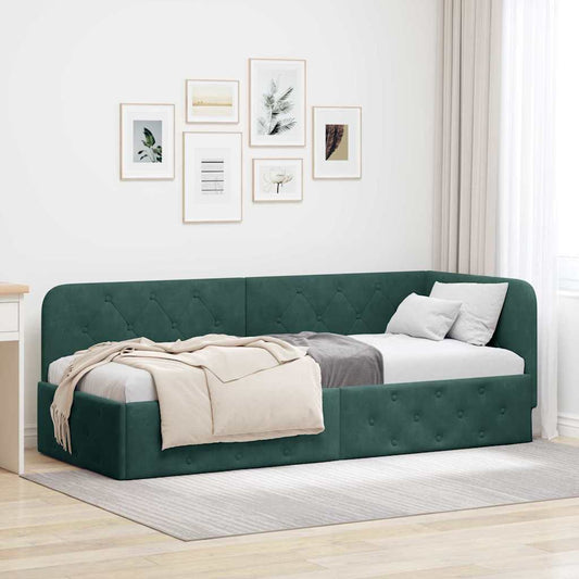 Cornice del letto ad angolo Verde Scuro 80 x 200 cm Velluto | homemem39