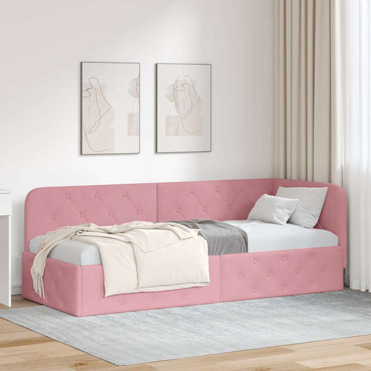 Cornice del letto ad angolo Rosa 80 x 200 cm Velluto | homemem39