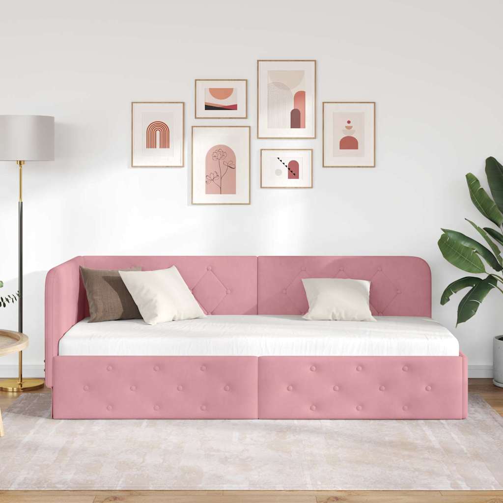 Cornice del letto ad angolo Rosa 80 x 200 cm Velluto | homemem39