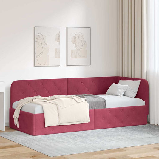 Cornice del letto ad angolo Rosso Vino 80 x 200 cm Velluto | homemem39