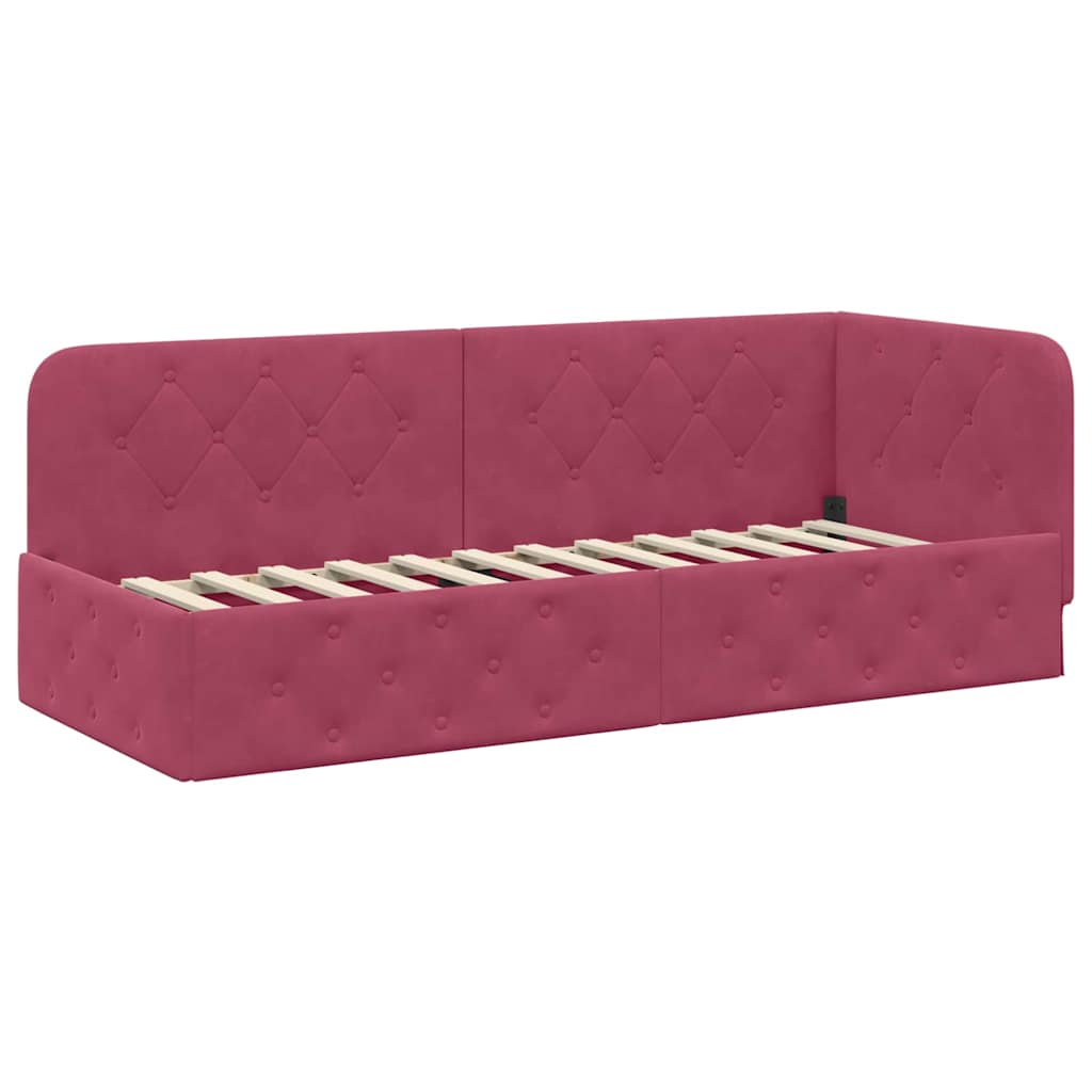 Cornice del letto ad angolo Rosso Vino 80 x 200 cm Velluto | homemem39