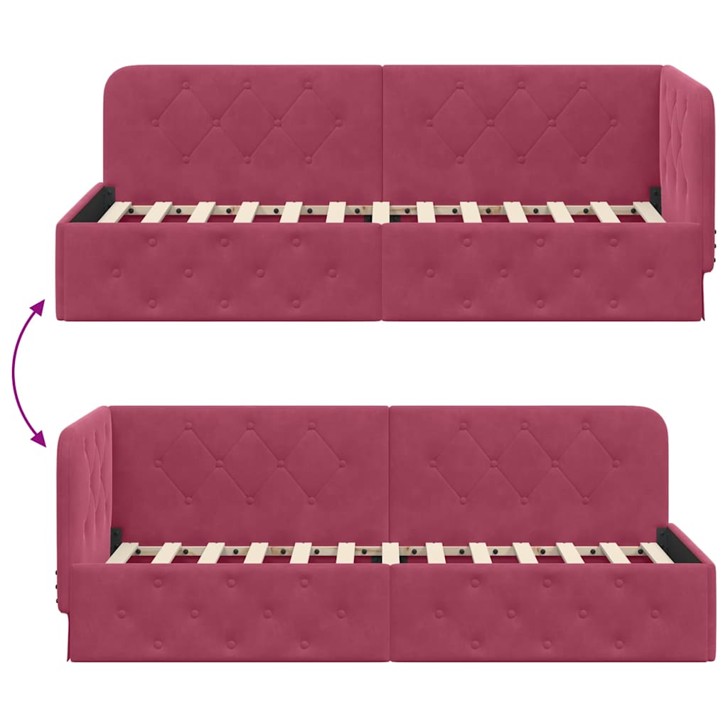 Cornice del letto ad angolo Rosso Vino 80 x 200 cm Velluto | homemem39