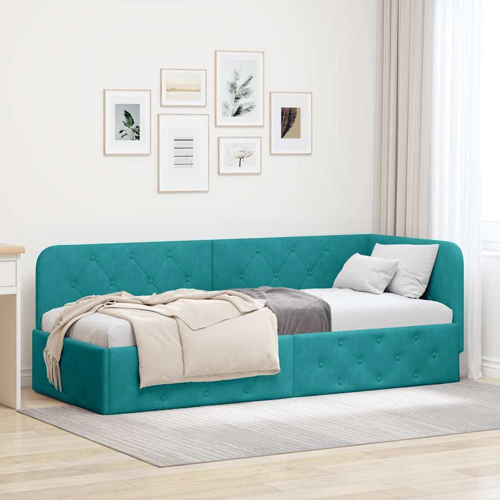 Cornice del letto ad angolo Turchese 80 x 200 cm Velluto | homemem39