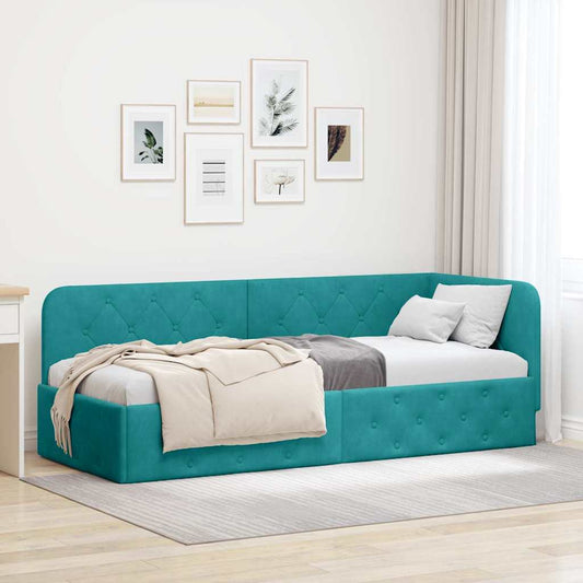 Cornice del letto ad angolo Turchese 80 x 200 cm Velluto | homemem39