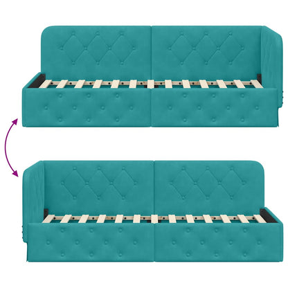 Cornice del letto ad angolo Turchese 80 x 200 cm Velluto | homemem39