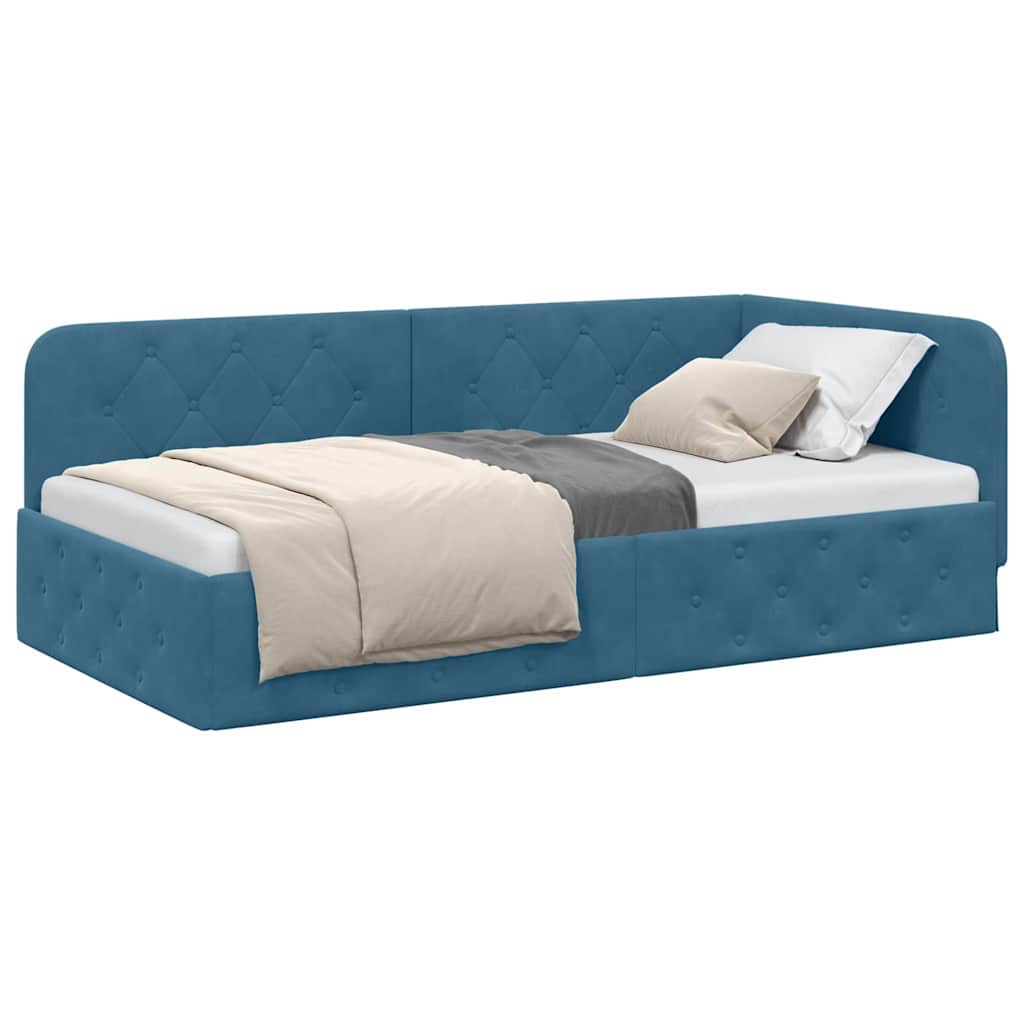 Cornice del letto ad angolo Blu 90 x 190 cm Velluto | homemem39