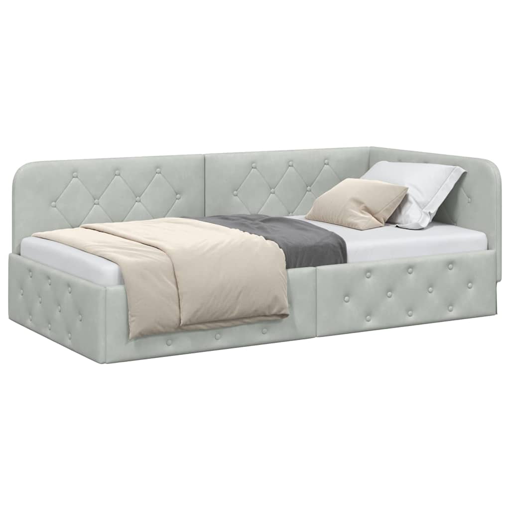 Cornice del letto ad angolo Grigio chiaro 90 x 190 cm Velluto | homemem39
