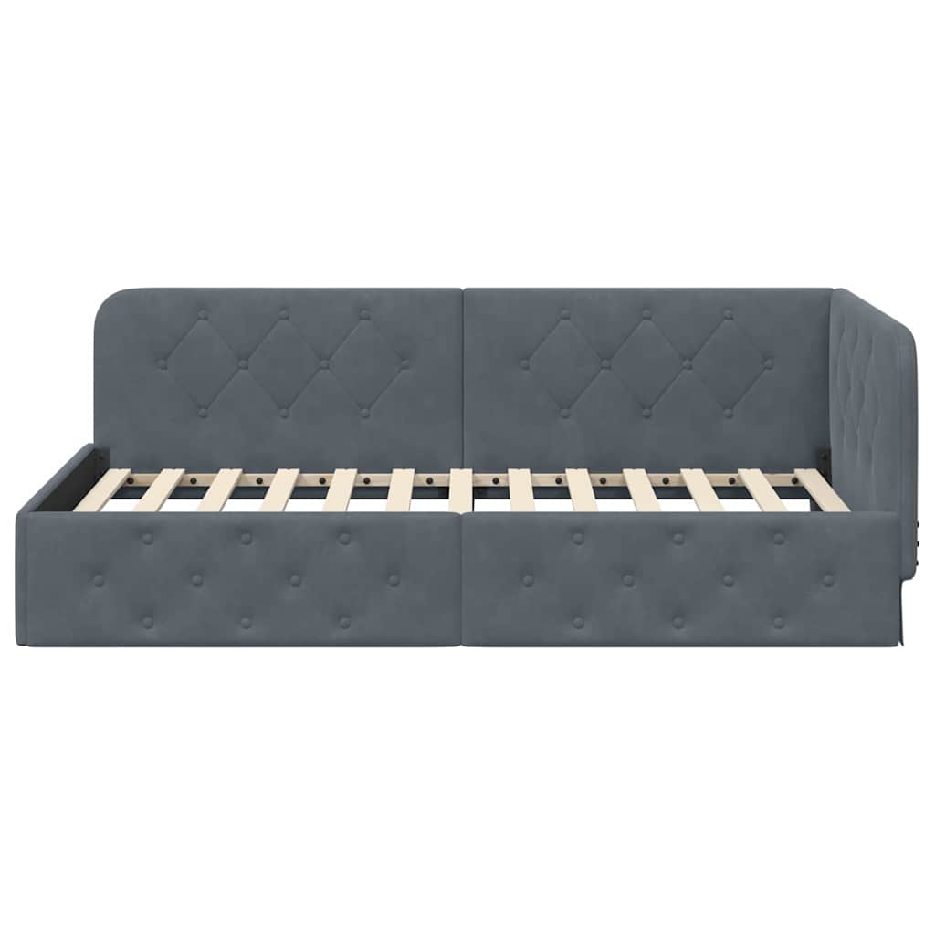 Cornice del letto ad angolo Grigio scuro 90 x 190 cm Velluto | homemem39