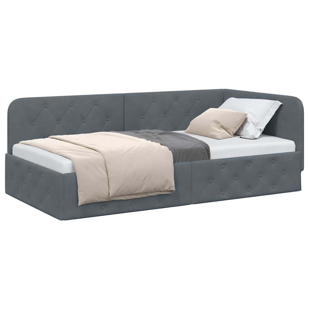 Cornice del letto ad angolo Grigio scuro 90 x 190 cm Velluto | homemem39