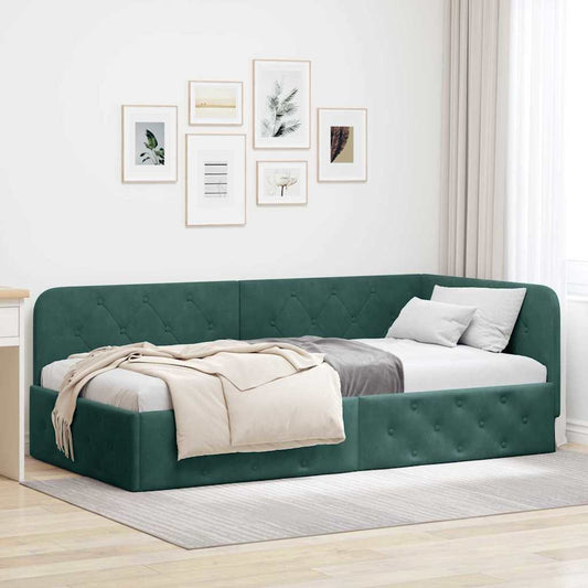 Cornice del letto ad angolo Verde Scuro 90 x 190 cm Velluto | homemem39