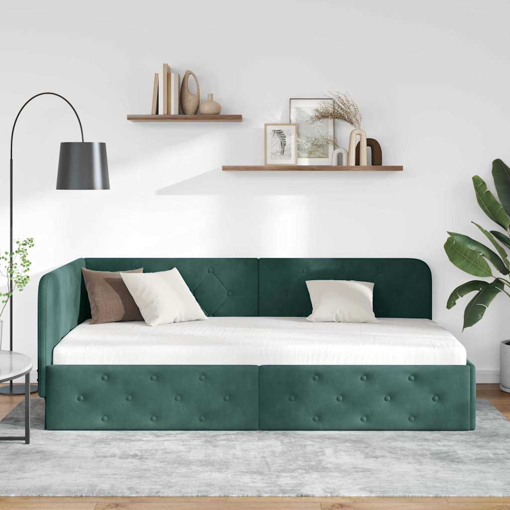 Cornice del letto ad angolo Verde Scuro 90 x 190 cm Velluto | homemem39