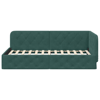 Cornice del letto ad angolo Verde Scuro 90 x 190 cm Velluto | homemem39