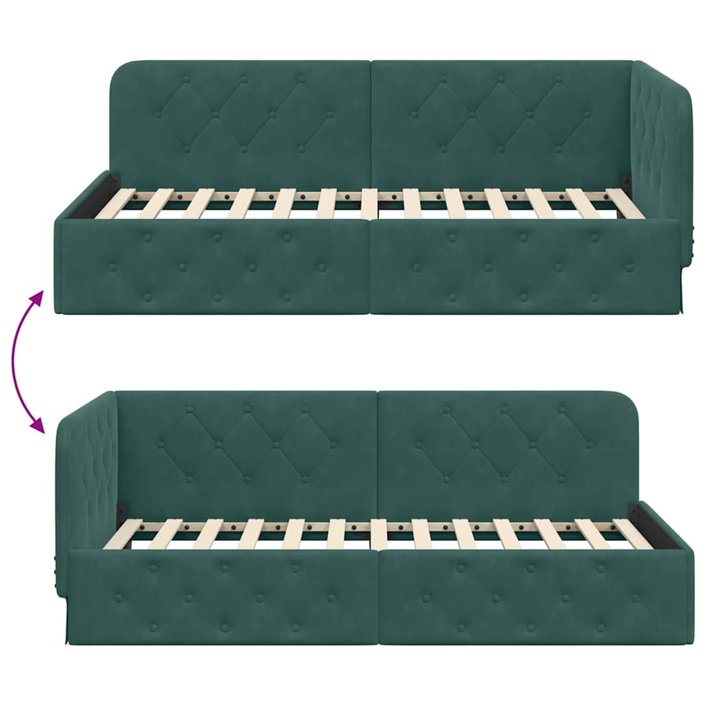 Cornice del letto ad angolo Verde Scuro 90 x 190 cm Velluto | homemem39