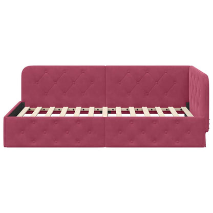 Cornice del letto ad angolo Rosso Vino 90 x 190 cm Velluto | homemem39