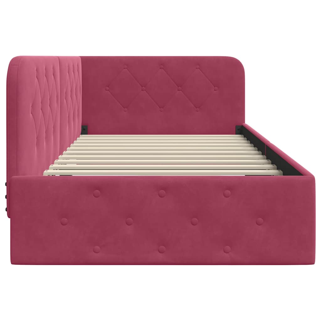 Cornice del letto ad angolo Rosso Vino 90 x 190 cm Velluto | homemem39