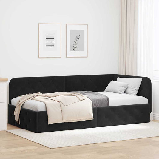 Cornice del letto ad angolo Nero 90 x 190 cm Velluto | homemem39