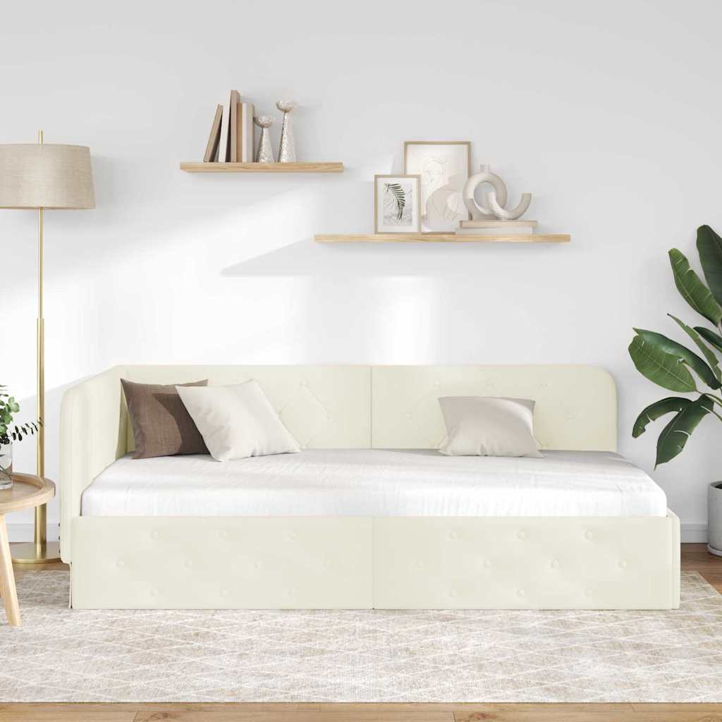 Cornice del letto ad angolo Crema 90 x 190 cm Velluto | homemem39
