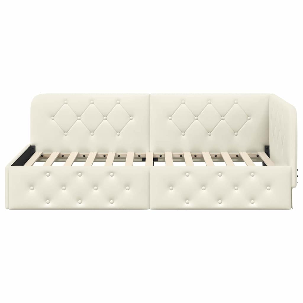 Cornice del letto ad angolo Crema 90 x 190 cm Velluto | homemem39